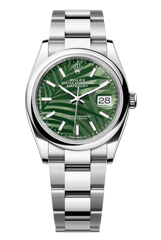 Rolex Oyster Perpetual Datejust 36 in Oystersteel features an olive-green, palm-motif dial and an Oyster bracelet 126200-Green