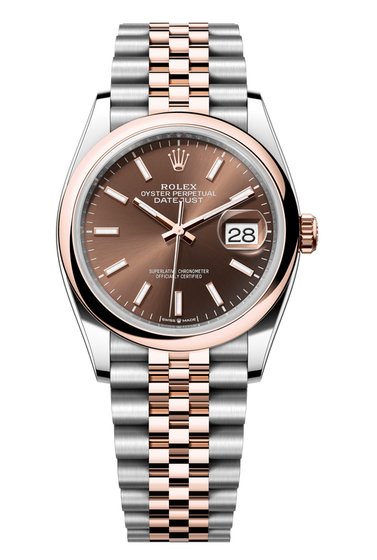 Rolex Oyster Perpetual Datejust 36 in Oystersteel and Everose gold features a chocolate dial and a Jubilee bracelet 126201-Chocolate