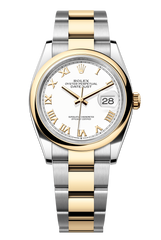 Rolex Oyster Perpetual Datejust 36 in Oystersteel and yellow gold features a white dial and an Oyster bracelet 126203-White