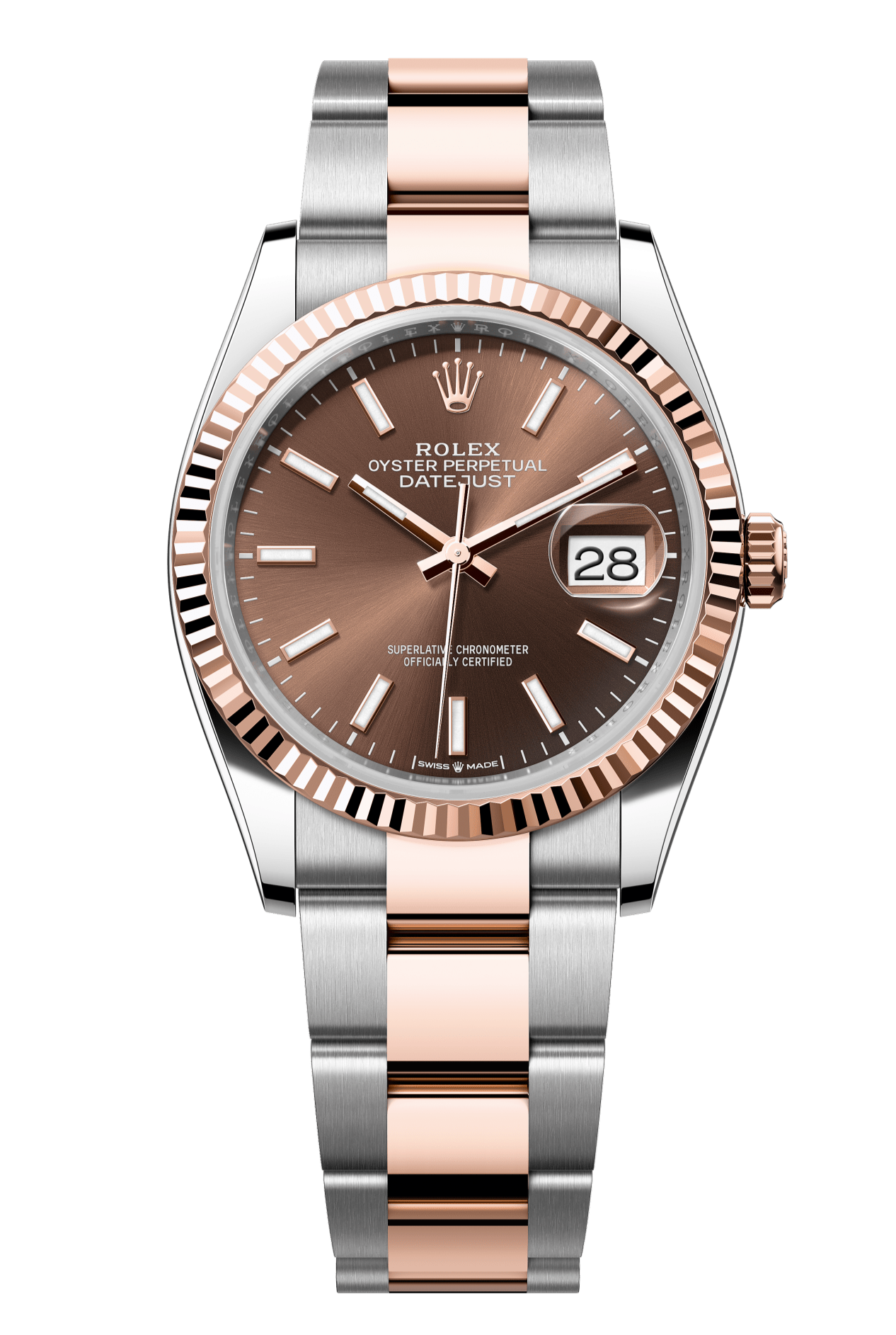 Rolex Oyster Perpetual Datejust 36 in Oystersteel and Everose gold features a chocolate dial and an Oyster bracelet 126231-Chocolate