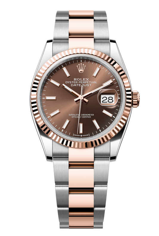 Rolex Oyster Perpetual Datejust 36 in Oystersteel and Everose gold features a chocolate dial and an Oyster bracelet 126231-Chocolate