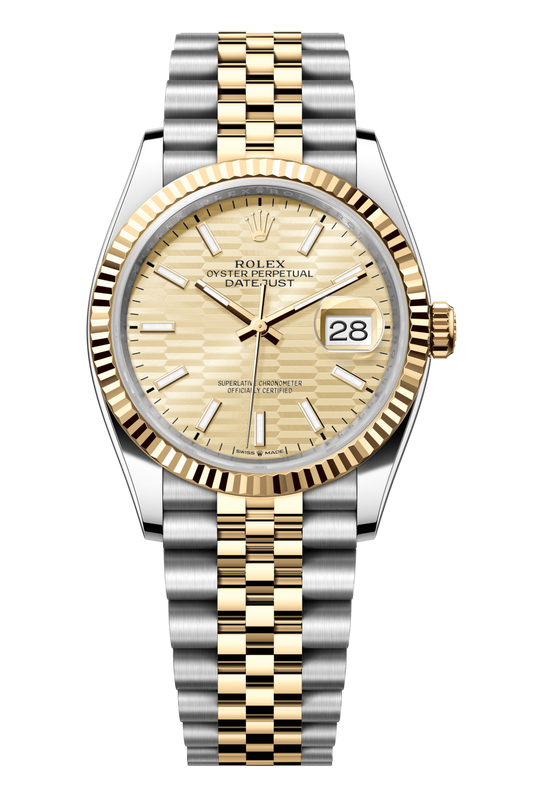 Rolex Oyster Perpetual Datejust 36 in Oystersteel and yellow gold features a golden, fluted-motif dial and a Jubilee bracelet 126233-Golden