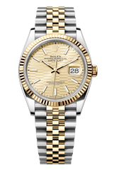 Rolex Oyster Perpetual Datejust 36 in Oystersteel and yellow gold features a golden, fluted-motif dial and a Jubilee bracelet 126233-Golden