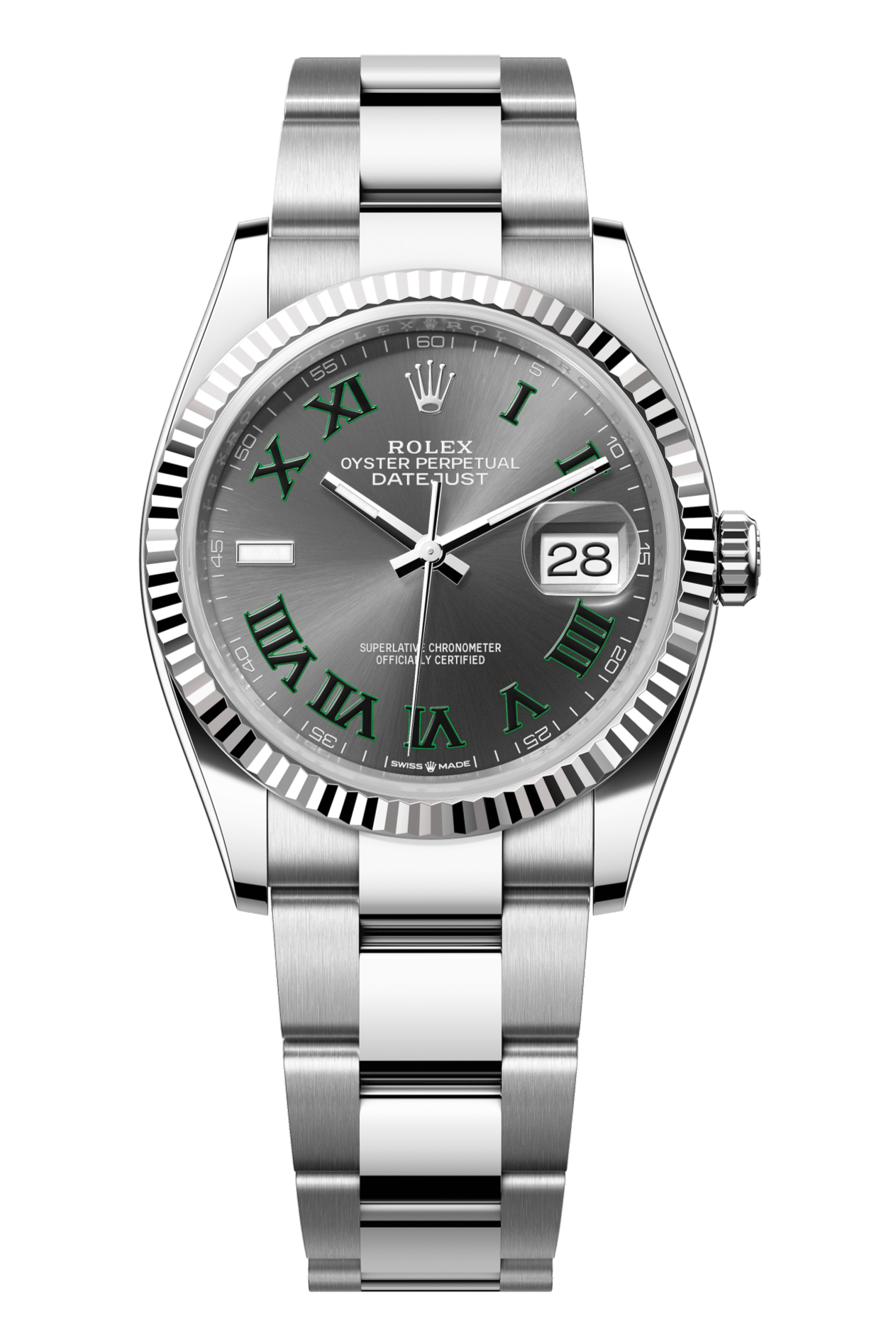 Rolex Oyster Perpetual Datejust 36 in Oystersteel and white gold features a slate dial and an Oyster bracelet 126234-Slate