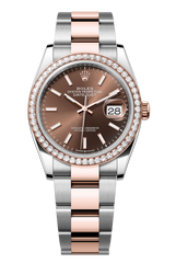 Rolex Oyster Perpetual Datejust 36 in Oystersteel and Everose gold features a chocolate dial and an Oyster bracelet 126281RBR-Choclate