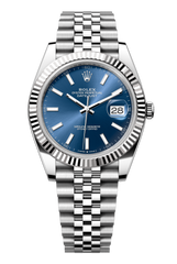 Rolex Oyster Perpetual Datejust 41 in Oystersteel and white gold features a bright blue dial and a Jubilee bracelet 126334-Blue