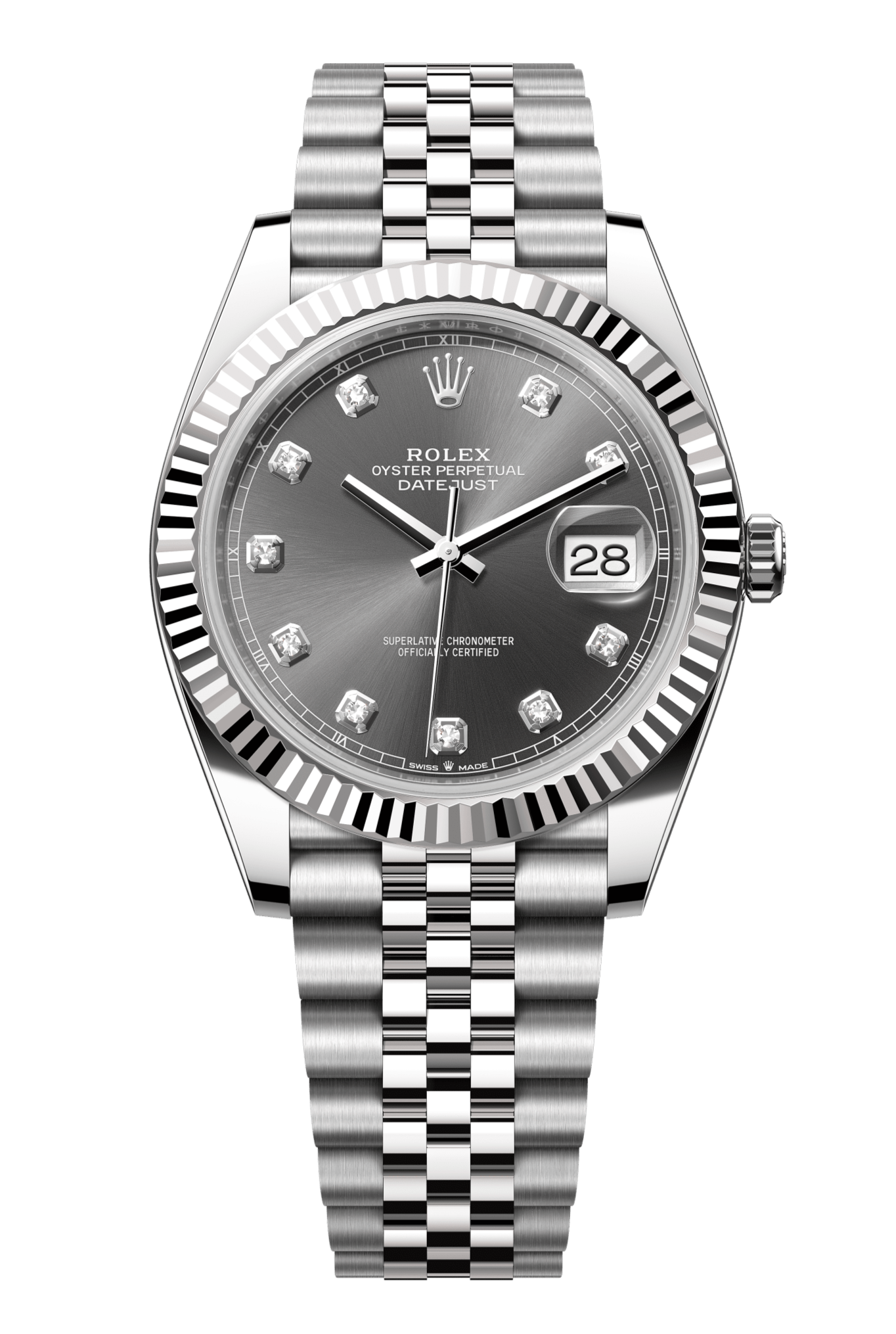 Rolex Oyster Perpetual Datejust 41 in Oystersteel and white gold features a slate, diamond-set dial and a Jubilee bracelet 126334-Slate