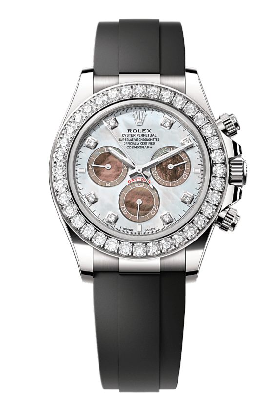 Cosmograph Daytona Oyster, 40 mm, white gold and diamonds, Mother of Pearl 126589RBR