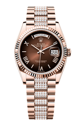 Day-Date 36 Oyster, 36 mm, Everose gold, Brown dial with Diamond Bracelet 128235