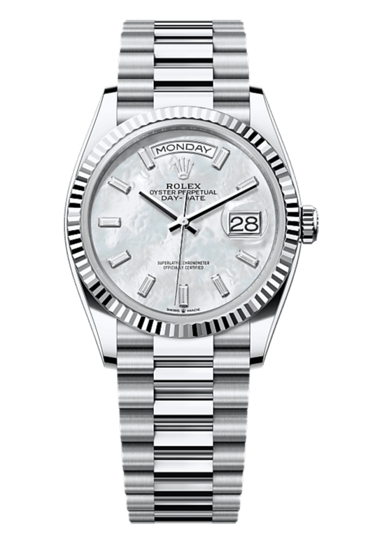 Day-Date 36 Oyster, 36 mm, platinum, Mother of Pearl 128236