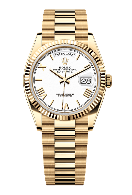 Day-Date 36 Oyster, 36 mm, yellow gold, White 128238