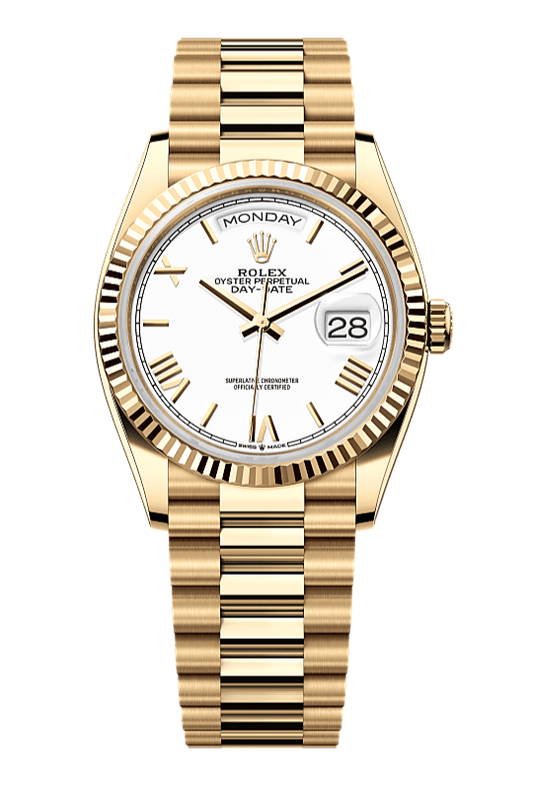 Day-Date 36 Oyster, 36 mm, yellow gold, White 128238