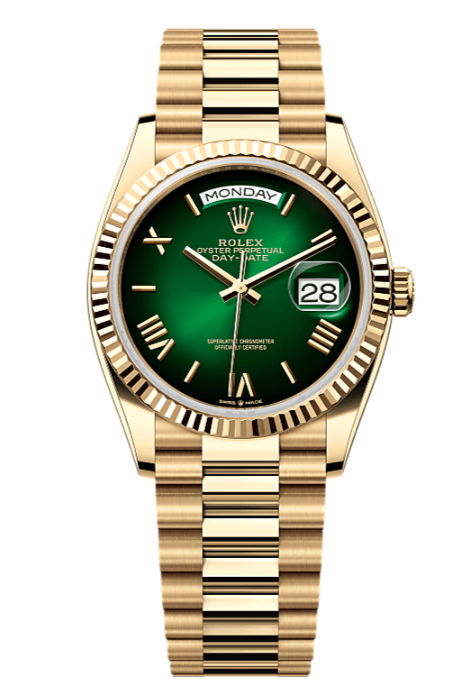 Day-Date 36 Oyster, 36 mm, yellow gold, Dark Green 128238