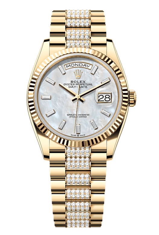 Day-Date 36 Oyster, 36 mm, yellow gold, Mother of Pearl dial with diamond Bracelet 128238