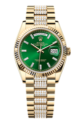 Day-Date 36 Oyster, 36 mm, yellow gold, Green dial with Diamond Bracelet 128238