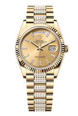 Day-Date 36 Oyster, 36 mm, yellow gold, Champagne dial with Diamond Bracelet 128238