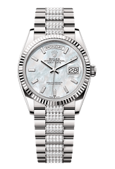 Day-Date 36 Oyster, 36 mm, white gold, Mother of Pearl dial with Diamond Bracelet 128239