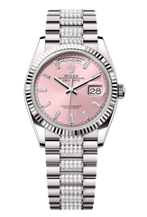 Day-Date 36 Oyster, 36 mm, white gold, Pink dial with Diamond Bracelet 128239