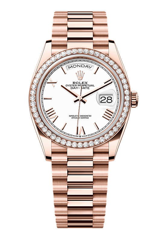 Day-Date 36 Oyster, 36 mm, Everose gold and diamonds, White 128345RBR