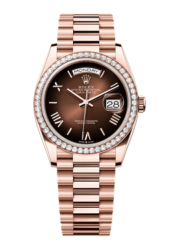 Day-Date 36 Oyster, 36 mm, Everose gold and diamonds, Brown 128345RBR