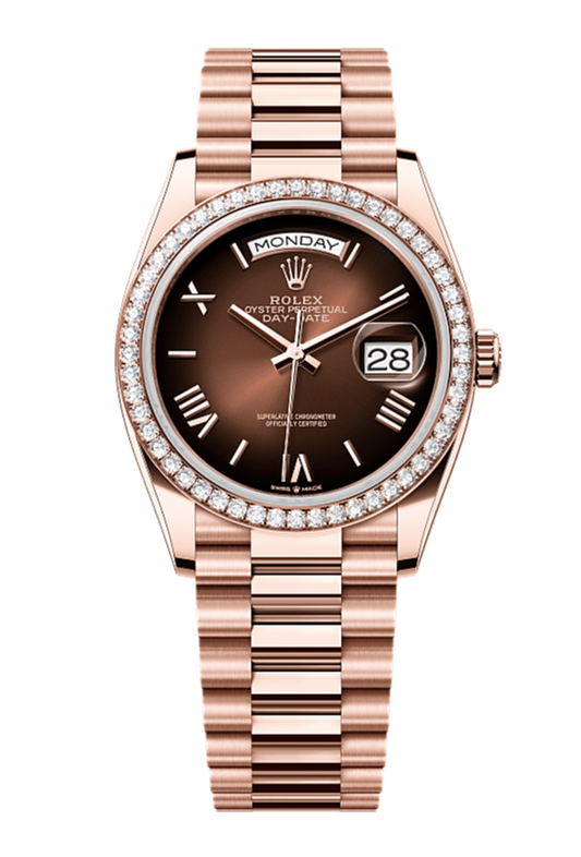 Day-Date 36 Oyster, 36 mm, Everose gold and diamonds, Brown 128345RBR