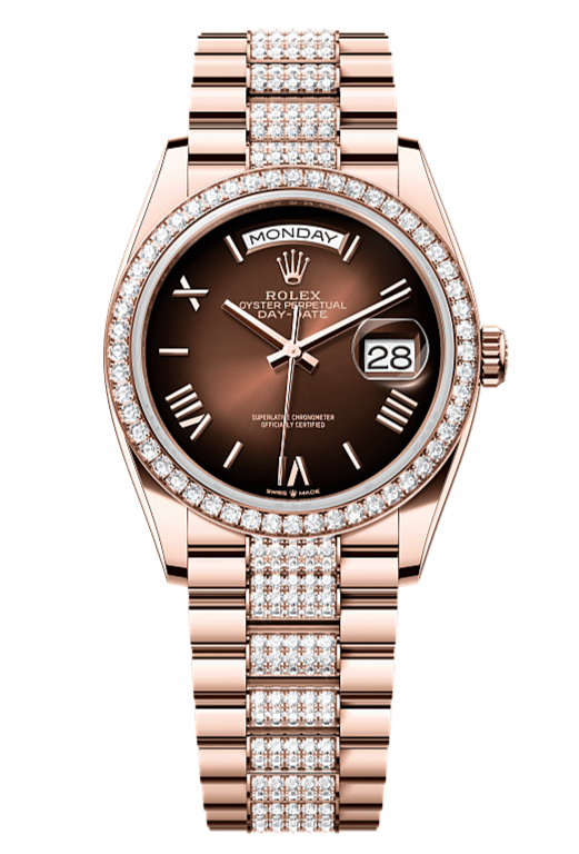 Day-Date 36 Oyster, 36 mm, Everose gold and diamonds, Brown dial with Diamond Bracelet 128345RBR