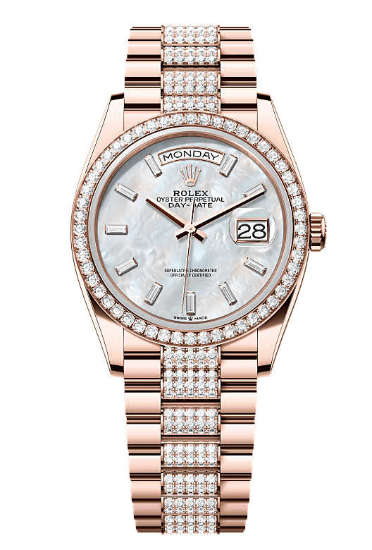 Day-Date 36 Oyster, 36 mm, Everose gold and diamonds, Mother of Pearl dial with Diamond Bracelet 128345RBR