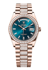 Day-Date 36 Oyster, 36 mm, Everose gold and diamonds, Blue dial with Diamond Bracelet 128345RBR