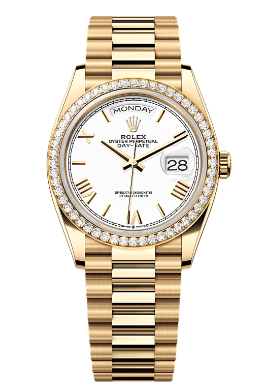 Day-Date 36 Oyster, 36 mm, yellow gold and diamonds, White 128348RBR