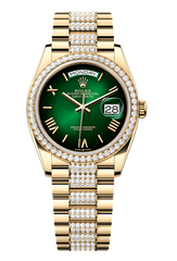 Day-Date 36 Oyster, 36 mm, yellow gold and diamonds, Darg Green dial with Diamond Bracelet 128348RBR