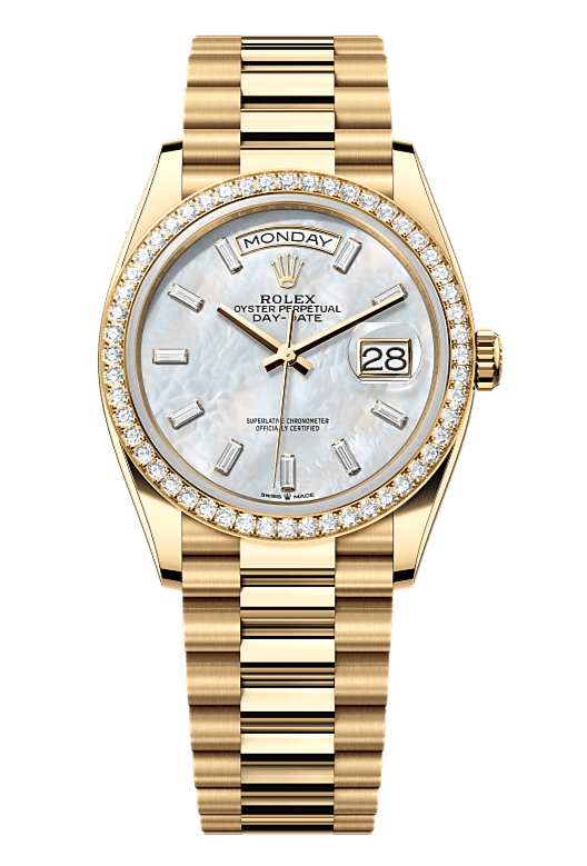 Day-Date 36 Oyster, 36 mm, yellow gold and diamonds, Mother of Pearl 128348RBR