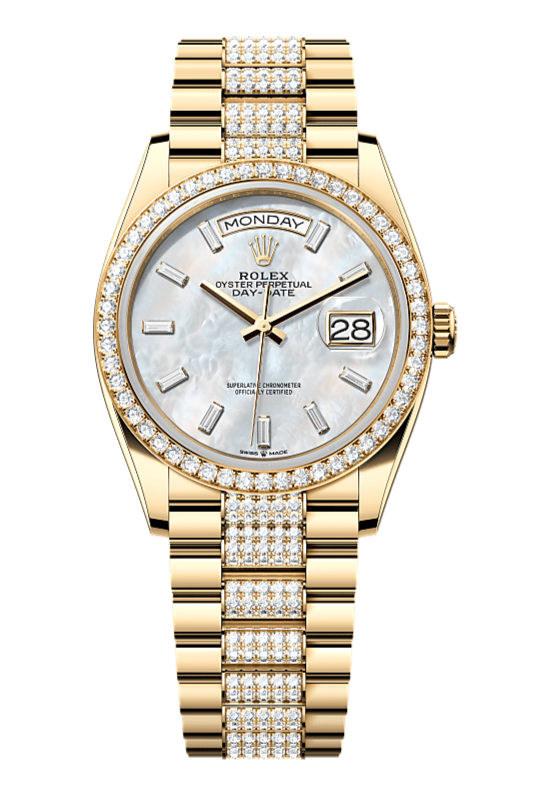 Day-Date 36 Oyster, 36 mm, yellow gold and diamonds, Mother of Pearl Dial with Diamond Bracelet 128348RBR