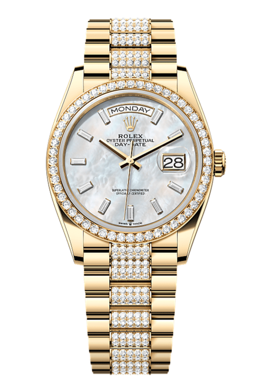 Day-Date 36 Oyster, 36 mm, yellow gold and diamonds, Mother of Pearl Dial with Diamond Bracelet 128348RBR