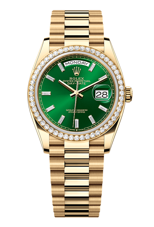 Day-Date 36 Oyster, 36 mm, yellow gold and diamonds, Green 128348RBR