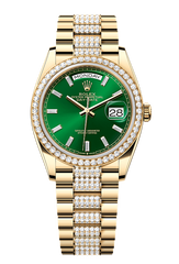 Day-Date 36 Oyster, 36 mm, yellow gold and diamonds, Green dial with Diamond Bracelet 128348RBR