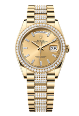 Day-Date 36 Oyster, 36 mm, yellow gold and diamonds, Champagne dial with Diamond Bracelet 128348RBR