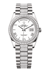 Day-Date 36 Oyster, 36 mm, white gold and diamonds, White dial with Diamond Bracelet 128349RBR