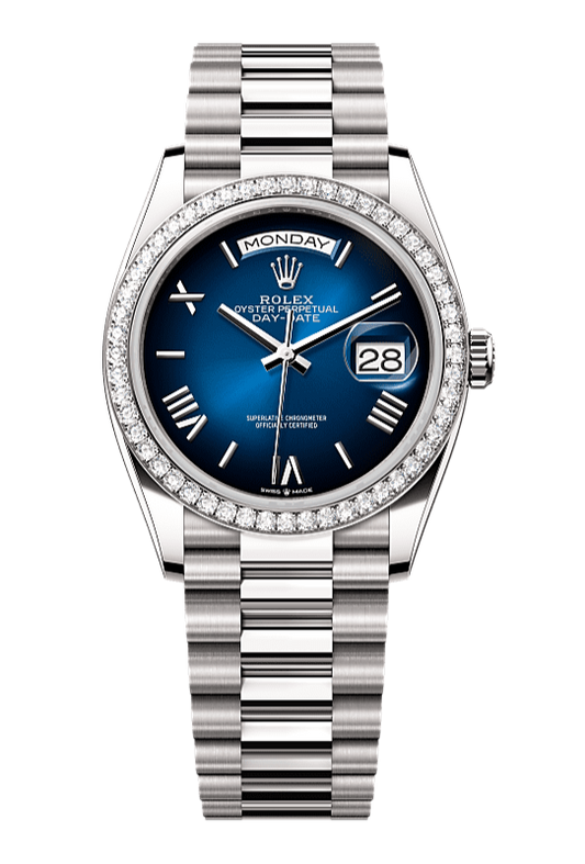 Day-Date 36 Oyster, 36 mm, white gold and diamonds, Blue 128349RBR