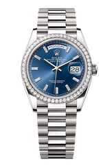 Day-Date 36 Oyster, 36 mm, white gold and diamonds, Ice Blue dial with Diamond Bracelet 128349RBR