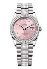 Day-Date 36 Oyster, 36 mm, white gold and diamonds, Pink dial with Diamond Bracelet 128349RBR