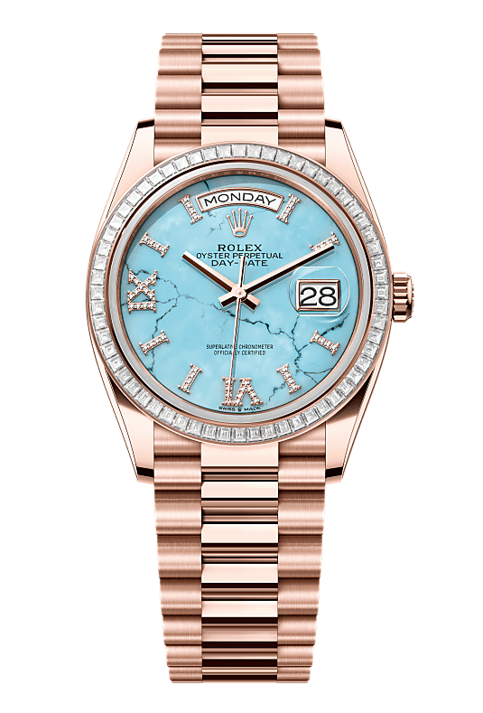 Day-Date 36 Oyster, 36 mm, Everose gold and diamonds, Turquoise 128395TBR