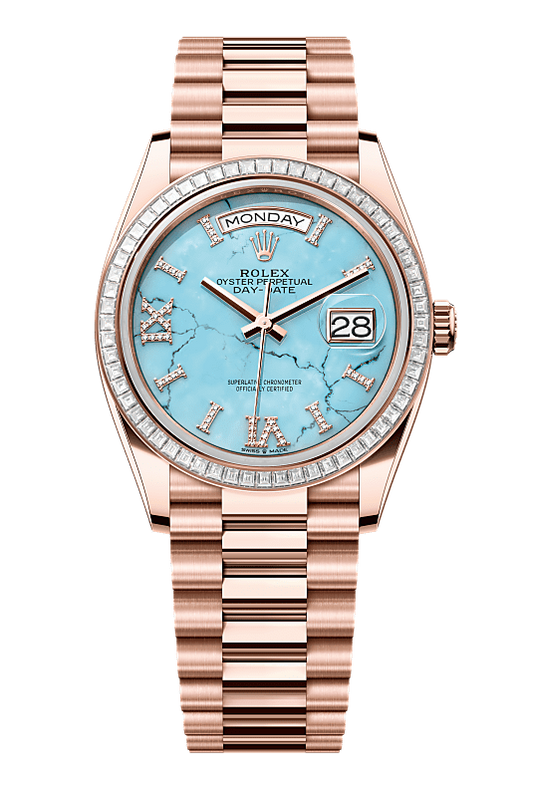 Day-Date 36 Oyster, 36 mm, Everose gold and diamonds, Turquoise 128395TBR