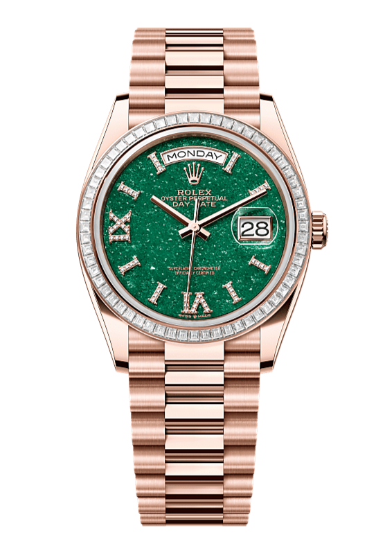 Day-Date 36 Oyster, 36 mm, Everose gold and diamonds, Green 128395TBR