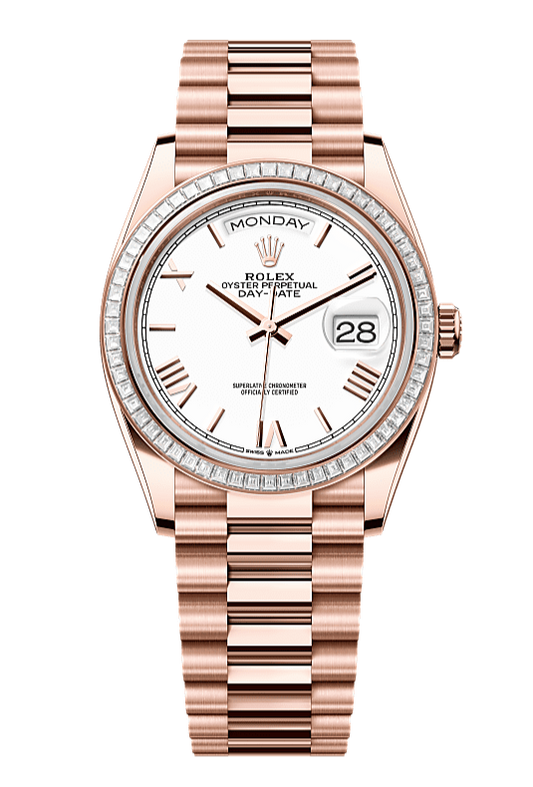 Day-Date 36 Oyster, 36 mm, Everose gold and diamonds, White 128395TBR