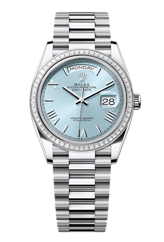 Day-Date 36 Oyster, 36 mm, platinum and diamonds, Ice Blue 128396TBR