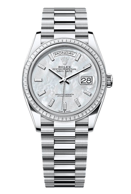 Day-Date 36 Oyster, 36 mm, platinum and diamonds, Mother of Pearl 128396TBR