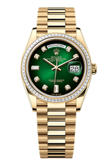 Day-Date 36 Oyster, 36 mm, yellow gold and diamonds, Green dial with Diamond Indexes 128398TBR