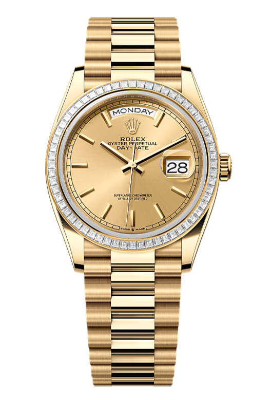 Day-Date 36 Oyster, 36 mm, yellow gold and diamonds, Champagne 128398TBR