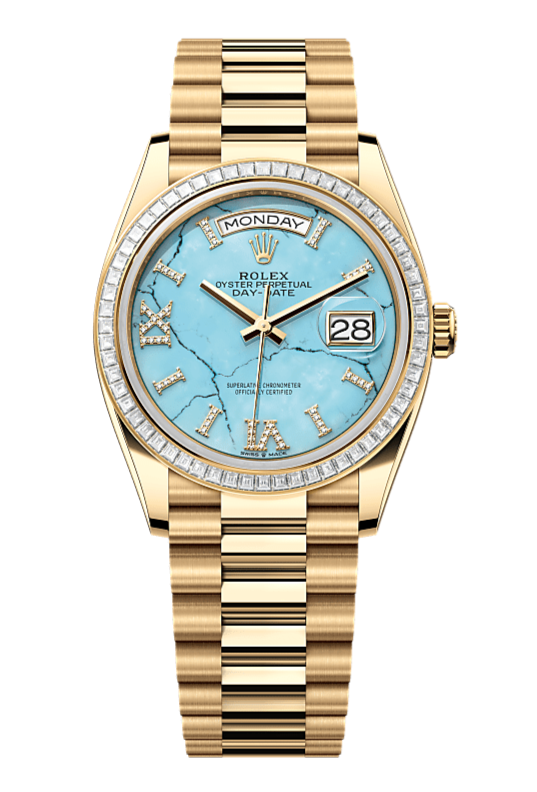 Day-Date 36 Oyster, 36 mm, yellow gold and diamonds, Turquoise 128398TBR