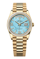 Day-Date 36 Oyster, 36 mm, yellow gold and diamonds, Turquoise 128398TBR